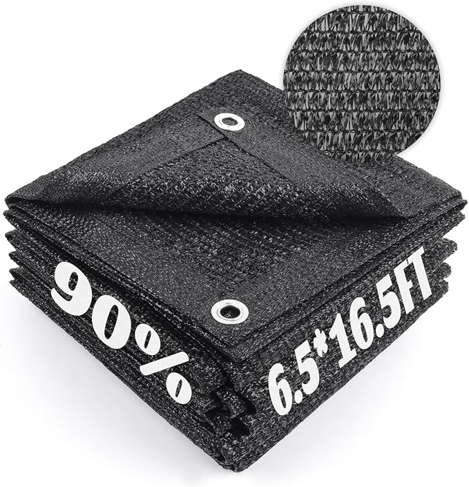 Cool Area 90% Sun Shade Cloth Mesh Tarp with Grommets for Plant Cover 6.5x16.5ft Patio Canopy Garden Pergola Greenhouse Car Barn Kennel Black
