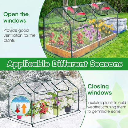 Mini Greenhouse for Outdoor,Portable Small Tunnel Greenhouses for Outdoors with Roll up Zipper Door for Gardening Plant,UV Waterproof Cover with 8 Ground Stakes (Clear, 71" x 36" x 36")