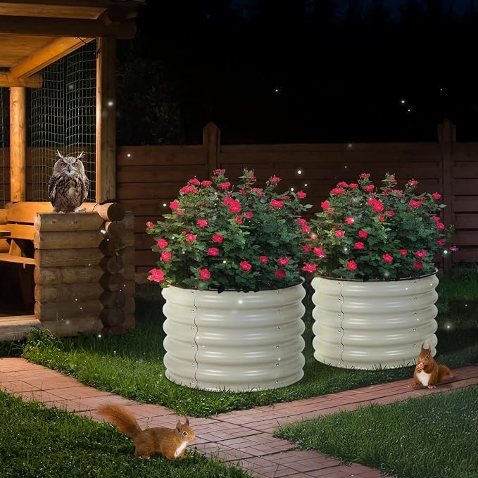 Aoodor 2 Pack 17" Tall 24" Metal Raised Garden Bed, Outdoor Planter Box and Raised Garden Kit for Vegetables, Flowers, and Herbs, Beige