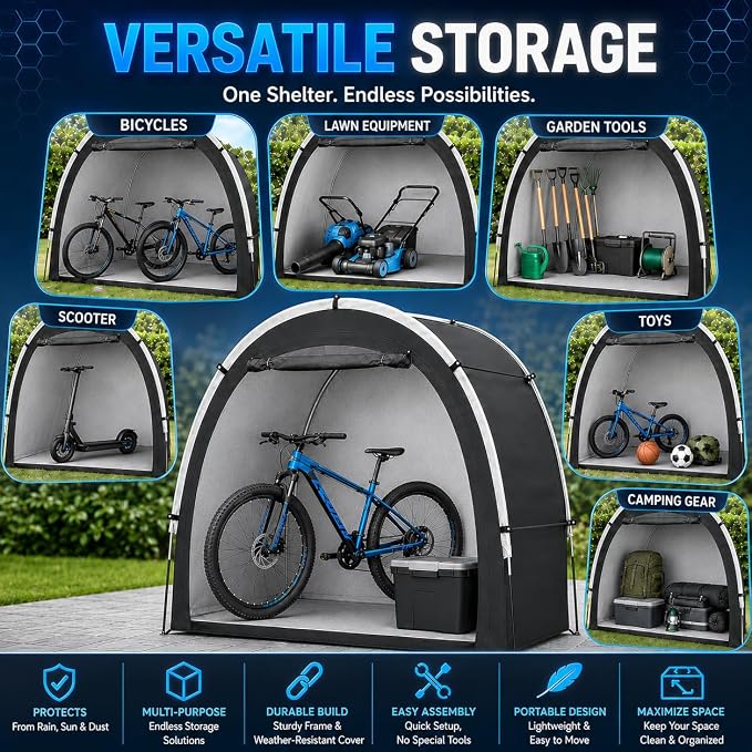 Bike Storage Shed Tent, Outdoor Portable Bicycle Storage Sheds with PU4000 Waterproof 210D Oxford Fabric for 3 Bikes, Bike Covers Shelter for Motorcycle, Garden Tools, Toys, Lawn Mower