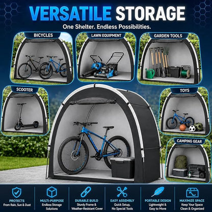 Bike Storage Shed Tent, Outdoor Portable Bicycle Storage Sheds with PU4000 Waterproof 210D Oxford Fabric for 3 Bikes, Bike Covers Shelter for Motorcycle, Garden Tools, Toys, Lawn Mower