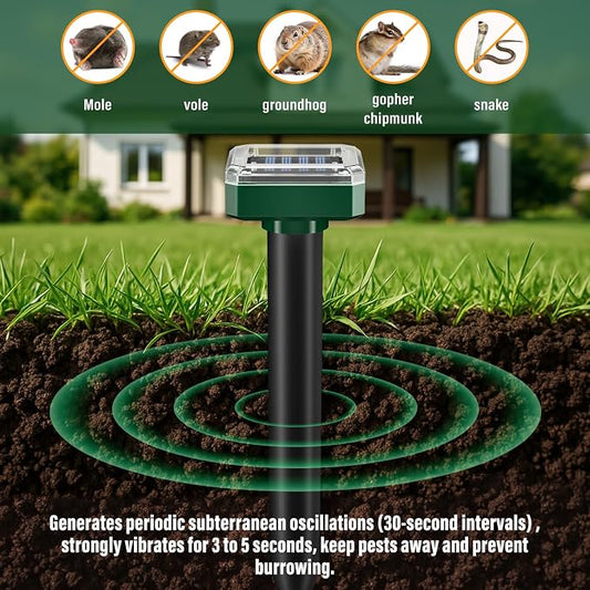 Solar Powered Mole Repellent 10 Packs, Ultrasonic Snake Gopher Vole Repellent for Lawn Garden, Waterproof Outdoor Pest Repeller for Moles Groundhogs Chipmunks