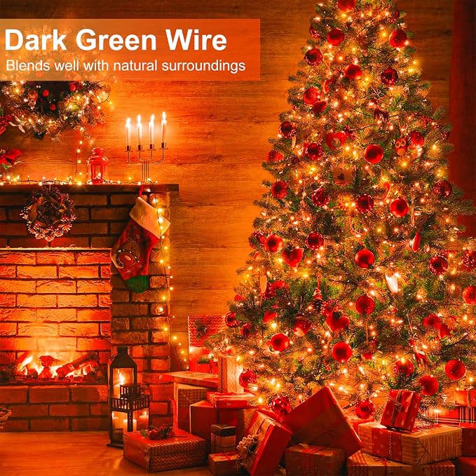 2 Pack Christmas Lights Outdoor, Total 200FT 600 LED Orange String Lights for Outside with 8 Modes Waterproof, Plug in Christmas Decorations for Indoor Bedroom Patio Garden Party Holiday