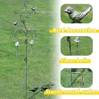 Decorative Garden Stakes for Outside,Metal Outdoor Garden Decor with Bells | 45.7"H Wind Chime Stakes for Outside,Bird Metal Garden Art for Garden,Flower Beds, Patio.