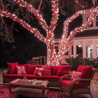 JMEXSUSS 2 Pack Solar Christmas Lights, Total 400 LED 151FT, Red and White | Christmas Lights Outdoor Waterproof, 8 Modes Solar String Lights for Outside Patio Yard Garden Tree Christmas Decorations