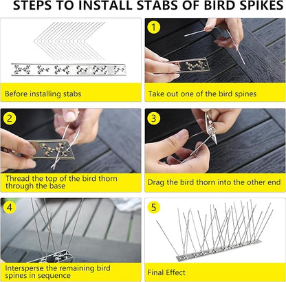 Bird Spikes,20Pcs,Stainless Steel Spikes with Base,Keep Woodpeckers Pigeon Raccoons Away,Anti Climb Spikes for Graden Patio Fence,16Ft