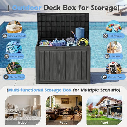 Outdoor Storage Box, 55 Gallon Resin Deck Boxes Outdoor Waterproof For Patio Furniture, Garden Tools, Pool Supplies, Lockable And UV Resistant (Striped Black)