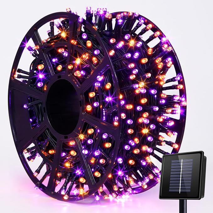 JMEXSUSS 2 Pack Solar Halloween Lights, 600LED 206.7FT, Orange and Purple | Halloween Lights Outdoor Waterproof, 8 Modes Solar String Lights for Outside Patio Yard Tree Halloween Decorations