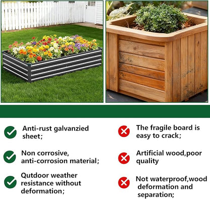 Vengarus 2PCS 10x3x1ft Galvanized Raised Garden Beds Kit,Planter Box Black | Galvanized Steel, Rectangular Metal Planter Raised Beds, Vegetables, Herbs, Flowers, Easy Assembly, Rustproof Safe Backyard