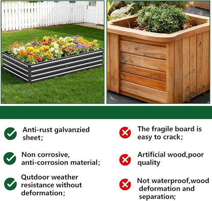 Vengarus 2PCS 6x3x1ft Galvanized Raised Garden Beds Kit,Planter Box Black | Galvanized Steel, Rectangular Metal Planter Raised Beds, Vegetables, Herbs, Flowers, Easy Assembly, Rustproof Safe Backyard
