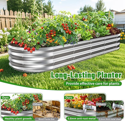 Oval Raised Garden Bed, 5 x 2 x 1FT, Galvanized Steel Planter Box with Wave-Shaped Metal Panels for Outdoor Flower,Tree,Herb & Vegetable Garden (Silver, 72X24X12 inches)