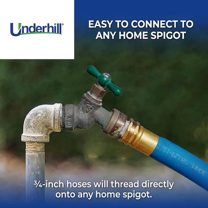 Underhill UltraMax Commercial Garden Water Hose 50 ft, Lightweight, Flexible, Anti-Kink, All Weather, 1200 psi, H75-050B, 3/4 Inch x 50 ft, Blue