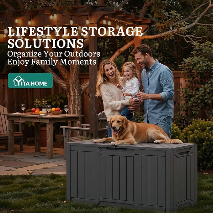 YITAHOME 100 Gallon Outdoor Storage Box | Large Water Resistant Resin Deck Box, Indoor Outdoor Lockable Storage Container for Patio, Garden, Cushions, Tools, Equipment