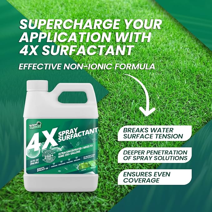 32oz 4X Non Ionic Surfactant - Makes 250+ Gallons - Nonionic Wetting Agent & Concentrated Surfactant Spray for Increased Product Efficacy, Ideal Spreader Sticker, No Foam Wetting Agent
