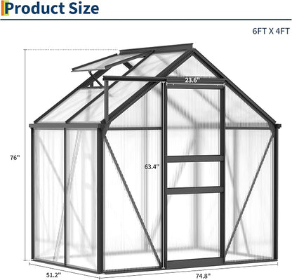 6X8x6 FT Greenhouse for Outdoors,Polycarbonate Walk-in Greenhouse Large Heavy Duty Outdoor Aluminum Green Houses with Sliding Doors Vent Window for Outside Backyard