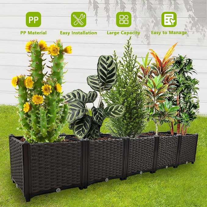 Large Planters for Outdoor Plants Rectangular Raised Garden Bed Elevated Planter Boxes Patio Balcony Deck for Planting Flowers, Vegetables, Tomatoes, and Herbs