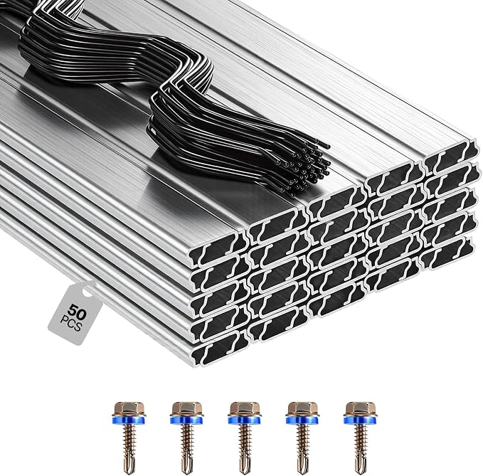 VEVOR Greenhouse Spring Wire and Lock Channel, 50 Packs 6.56 ft PVC-Coated Wiggle Wire & Aluminum Alloy Channel Bundle Kit with Included Screws, 0.05 in Thickened, Poly Film & Shade Cloth Attachments