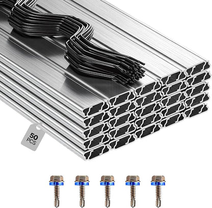 VEVOR Greenhouse Spring Wire and Lock Channel, 50 Packs 6.56 ft PVC-Coated Wiggle Wire & Aluminum Alloy Channel Bundle Kit with Included Screws, 0.05 in Thickened, Poly Film & Shade Cloth Attachments