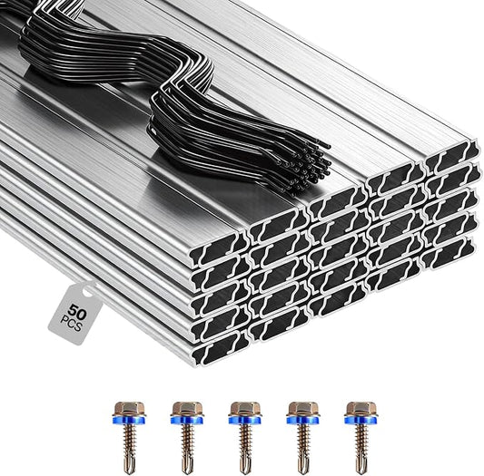 VEVOR Greenhouse Spring Wire and Lock Channel, 50 Packs 6.56 ft PVC-Coated Wiggle Wire & Aluminum Alloy Channel Bundle Kit with Included Screws, 0.05 in Thickened, Poly Film & Shade Cloth Attachments