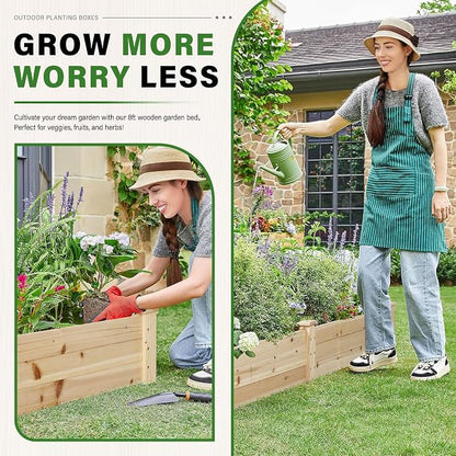 Oakcloud Outdoor 8ft Wooden Raised Garden Bed Planter Box Kit and 4 Garden Bed Fences for Vegetables Fruits Herb Grow Gardening