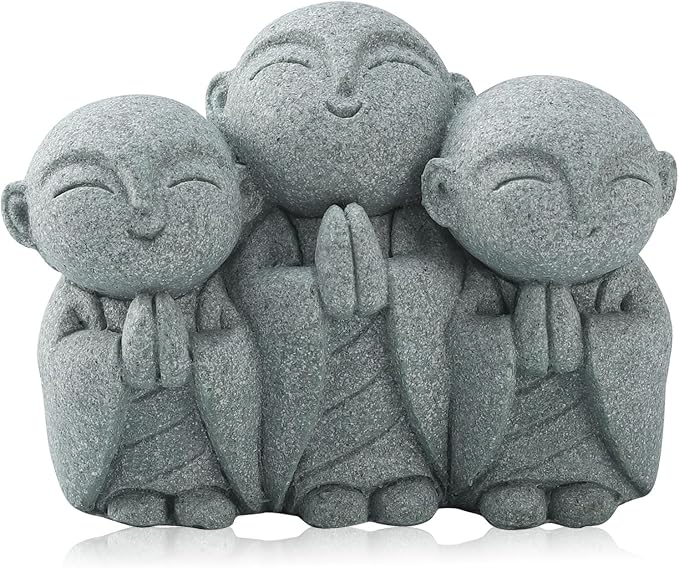 Mini Zen Monk Praying Statue Small Buddha Jizo Figurine Sandstone Feng Shui Sculpture Ornament for Fish Tank Decor Home Garden Good Luck Decoration - Chanting