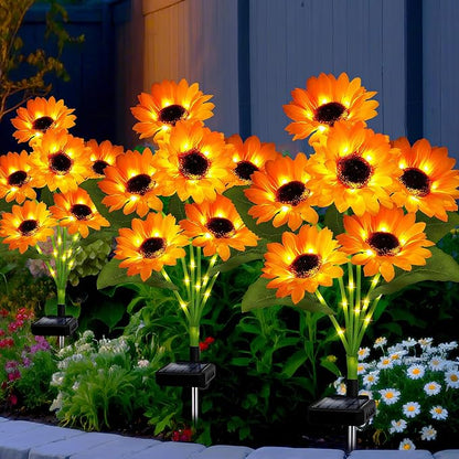Solar Garden Lights Outdoor, 3 Pack Solar Sunflower Lights with 18 Head 3.45 Inch Flowers, Waterproof Flowers Light Fall Thanksgiving Decorations for Garden Yard Patio Backyard, Gifts for Mom Women