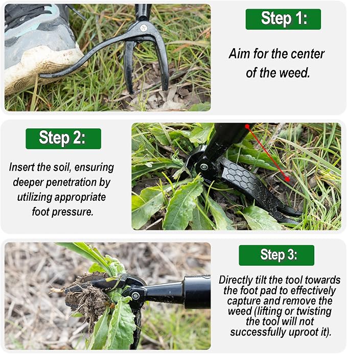 Stand Up Weed Puller Tool with 58" Adjustable Long Handle, 2 in 1 Heavy Duty Manual Weeder & Garden Hoe, 4-Claw Steel Head Weed Remover with Gloves for Yard Lawn Patio Flower Bed