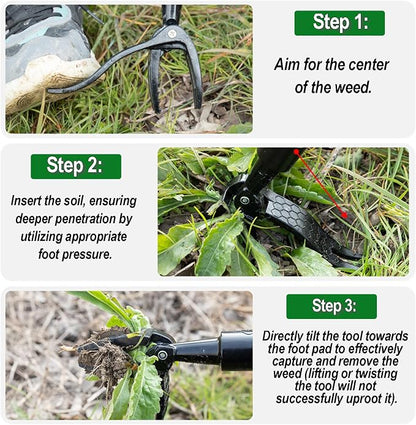 Stand Up Weed Puller Tool with 58" Adjustable Long Handle, 2 in 1 Heavy Duty Manual Weeder & Garden Hoe, 4-Claw Steel Head Weed Remover with Gloves for Yard Lawn Patio Flower Bed