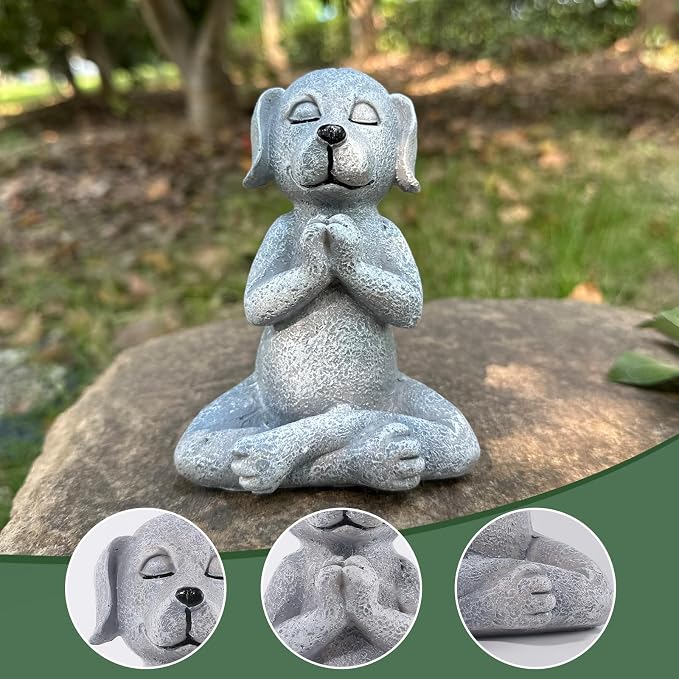 Meditating Buddha Dog Statue, Resin Yoga Dog Figurine, Cute Funny Zen Animal Tabletop Decor for Home and Garden