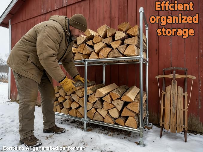 4ft Heavy Duty Firewood Rack with Dual-Tier Structural Design | Constructed with Galvanized Steel Pipes and Featuring a Firewood Rack Cover,Load-bearing Capacity 2,200 lbs,Indoor/Outdoor