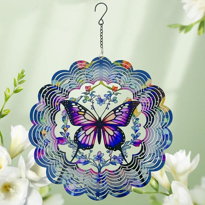 Eandisom Wind Spinners Outdoor Butterfly - Birthday Gifts for Women, for Mom, Butterflies Hanging 12 inch 3D Wind Sculptures for Garden Decor for Outside, Patio, Yard, Outdoor