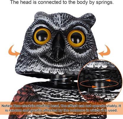 Hausse 3 Pack Bird Scarecrow Fake Horned Owl Decoy, Rotating Head Plastic Owl Bird Deterrents, Nature Enemy Horned Pest Repellent for Outdoor Garden