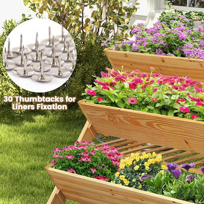 S AFSTAR 3-Tier Vertical Garden Bed, Wooden Elevated Planter Bed with Legs, Storage Shelf, 2 Hooks, Raised Bed Kit for Flower Vegetable Herb, Outdoor Plant Box Stand for Yard Garden & Balcony