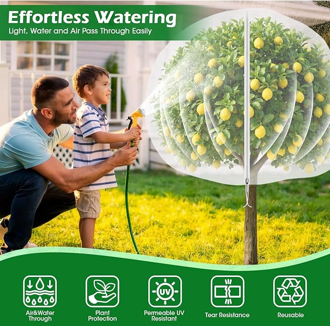 8'x8' Fruit Tree Netting Cover with Zipper and Drawstring | Ultra-Fine Mesh Garden Plant Insect Pest Net Barrier to Prevent Squirrel Bird Deer Cicadas Bag for Blueberry Tomato-1Pcs