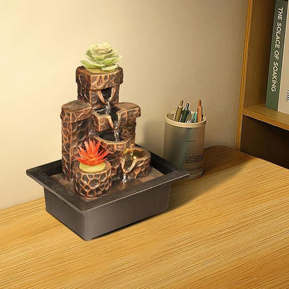 Water Fountain Indoor Moon Themed Tabletop Water Fountain with Candles Holes for Home Decor Meditation (Moon)