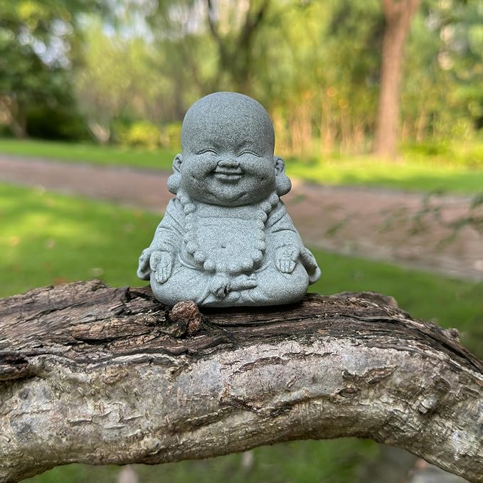 Mini Zen Meditation Buddha Statue, Tiny Sandstone Figurine for Garden Shelf | Mini monk figurine in meditation pose. Perfect for garden, fish tank, or home decor. Symbol of mindfulness and inner calm