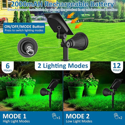 T-SUNUS Green Solar Spotlights Outdoor for Trees, Adjustable LED Solar Uplights for Yard Garden Landscape, Waterproof Auto On/Off Solar Lights (2 Pack)