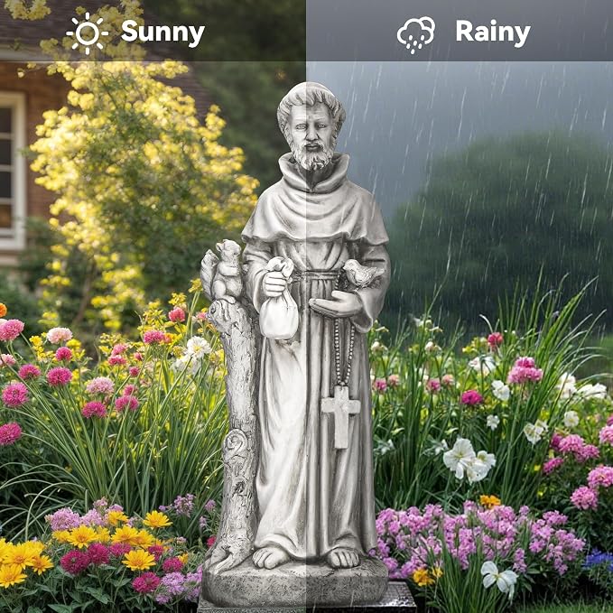 St Francis Garden Statue, 31" Large Catholic Outdoor Statues | Christian saint sculpture for prayer, meditation, and patio decor. Patron of animals, weather-resistant MGO stone.