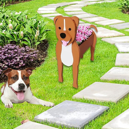 Staffordshire Bull Dog Planter Pots, 9.45 x 5.79 x 13.39 Inches | Dog Flower Pot, Cute Animal Shaped Plant Pot, Gifts for Women & Pet Lovers, Indoor Outdoor Garden Home Office Decor