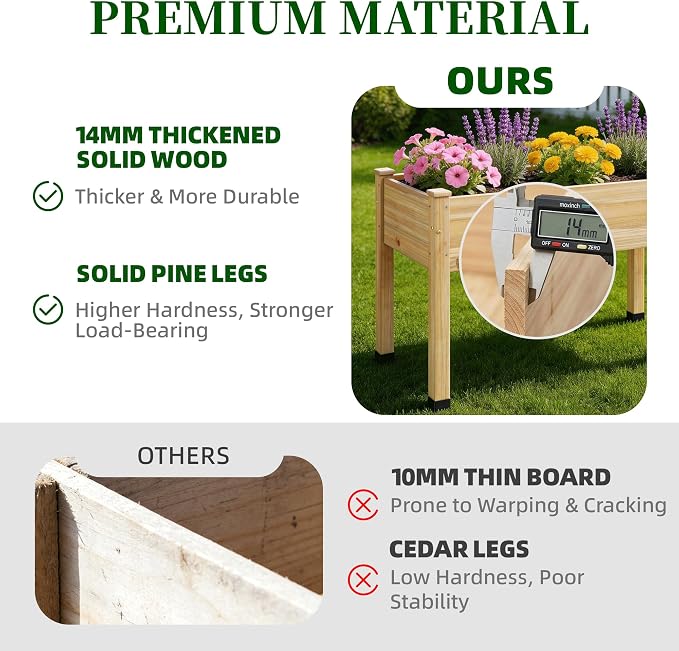 Wood Raised Garden Bed, 72x24x30in Elevated Wooden Planter Box with Legs Standing Growing Bed for Backyard, Patio, Balcony with Bed Liner, 200 Pound Capacity