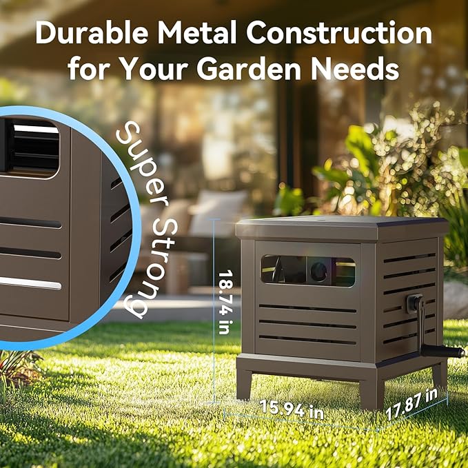 Relhost Hose Reel, Heavy Duty Metal Deck Box Hideaway Holds 125 ft x 5/8" Hose, Garden Hose Reel with Never-Leak System, Manual Crank Handle, Hose Guide, Ideal for Yards, Patios, and Garden Sheds