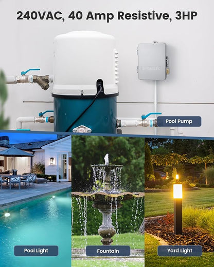 SURAIELEC Mechanical Pool Timer, 40 AMP 240V 3HP, 24 Hour Heavy Duty Timer Switch for Pool Pump, Spa, Landscape Lights, Water Heater, Simultaneously Controls Up to 3HP Devices, Outdoor Indoor Use