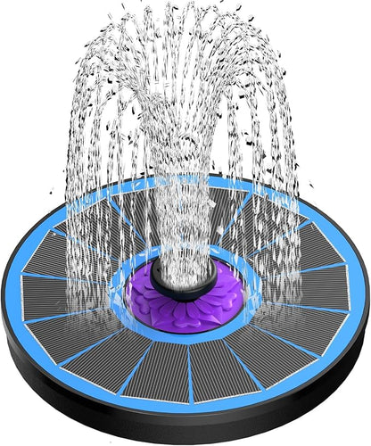 SZMP Solar Fountain 3.5W Bird Bath Fountains with Flower Upgraded Glass Panel, Solar Powered Water Fountain with 7 Nozzle & 4 Fixer, Solar Fountain Pump for Bird Bath, Garden, Pond, Pool (Blue)