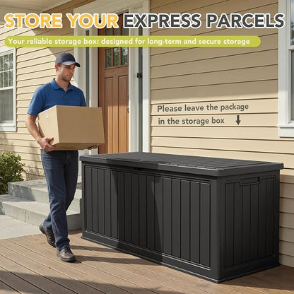 270 Gallon HDPE Deck Box Outdoor Indoor Waterproof Storage Box for Patio Furniture, Pool Accessories, Garden Tools, and Cushion Storage, Black