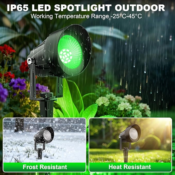 Green Spotlights Outdoor, 14 LED Landscape Lighting with US Plug, IP65 Waterproof Spot Lights for Tree Yard Garden Pathway Halloween Christmas St. Patrick's Day Decor, 4 Pack