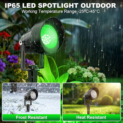Green Spotlights Outdoor, 14 LED Landscape Lighting with US Plug, IP65 Waterproof Spot Lights for Tree Yard Garden Pathway Halloween Christmas St. Patrick's Day Decor, 4 Pack