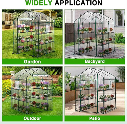 Yesker Greenhouse 57.5"x57"x77" Walk In Green House - Large Outdoor/Indoor Greenhouses with 8 Shelves Waterproof PVC Cover & Windows, Portable Greenhouse Kit for Winter Backyard Gardening Patio, Clear