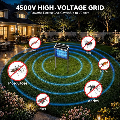 Solar Bug Zapper Outdoor, Mosquito Zapper 4500V Cordless Waterproof, Auto On/Off, Portable Type-C & Solar Powered Bug Zapper, Electric Mosquito Trap Fly Zapper Killer for Patio Garage Yard Camping