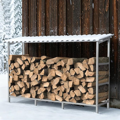 LIANTRAL 4ft Firewood Rack Outdoor with Cover, Heavy Duty Metal Fire Wood Storage Rack for Indoor Outdoor, Log Holder Stand for Fireplace