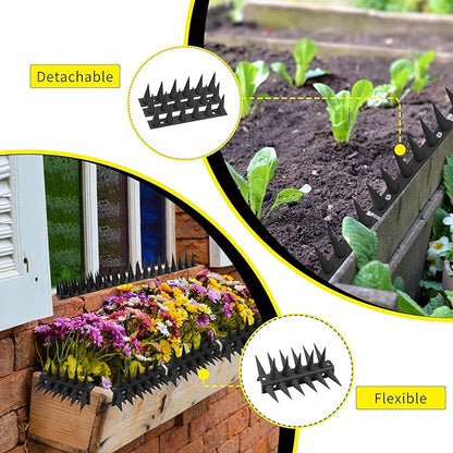 Bird Spikes, 13.2FT Outdoor Bird Deterrent Spikes Device for Birds Pigeon Woodpecker Squirrel Raccoon Cat, Plastic Bird Deterrent for Outside, Patio, Roof, Sill, Fascia (Black, 12Pcs)